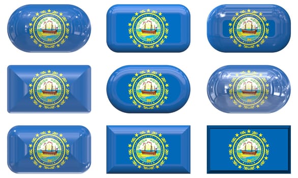 nine glass buttons of the Flag of New Hampshire