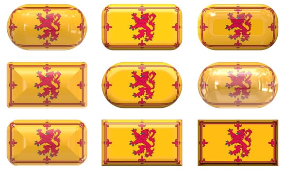 nine glass buttons of the  Flag of Scotland