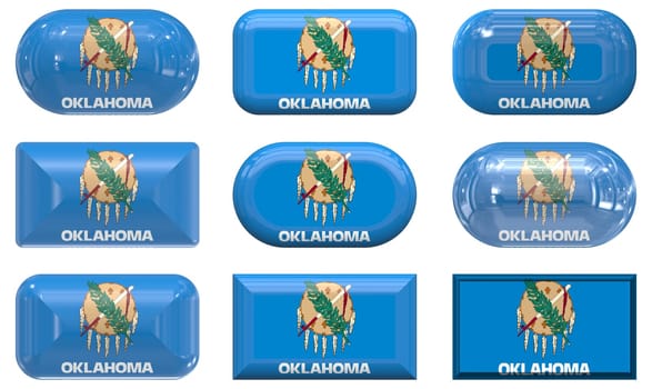 nine glass buttons of the  Flag of Oklahoma