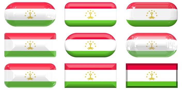 nine glass buttons of the  Flag of Tajikistan