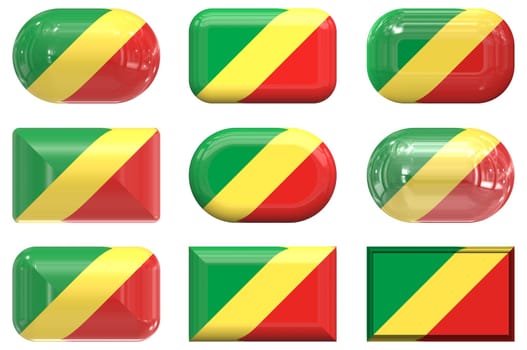 nine glass buttons of the  Flag of the republic of the Congo
