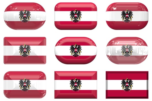 nine glass buttons of the Flag of Austria