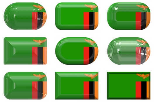 nine glass buttons of the  Flag of Zambia