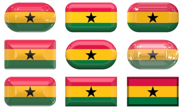 nine glass buttons of the  Flag of Ghana