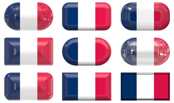 nine glass buttons of the  Flag of France
