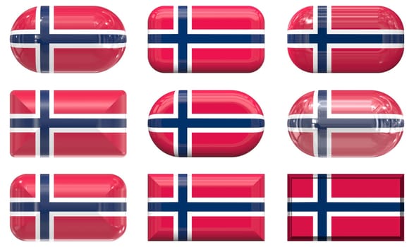nine glass buttons of the  Flag of Norway