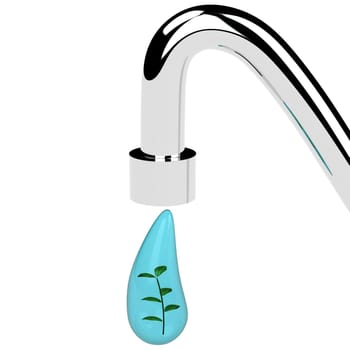 Green plant in a water drop isolated