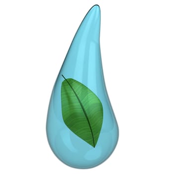 Green plant in a water drop isolated on white