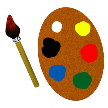 3d wooden palette with brush isolated on white