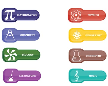 Collection of brightly colored, glossy school elements