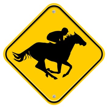 Yellow sign with a fast horse and jockey
