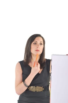 secretary thinking with flip chart