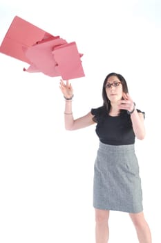 business woman throwing files away