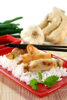 various Thai specialties with a chili dip