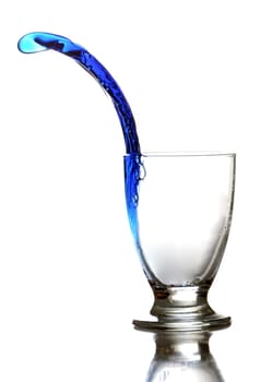 Colored liquid splashing out on a white background