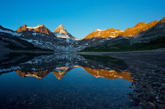 Mount Assiniboine in the Canadian Rockies with early morning light