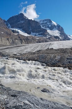 Athabasca glacier with melt water in Jasper National Park