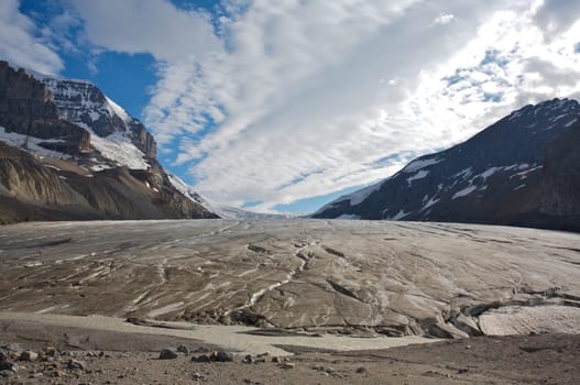 Athabasca glacier with melt water in Jasper National Park