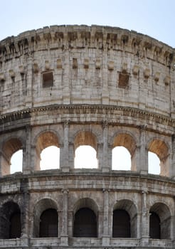 The Colosseum or Coliseum (Colosseo) in Rome - rectilinear frontal view