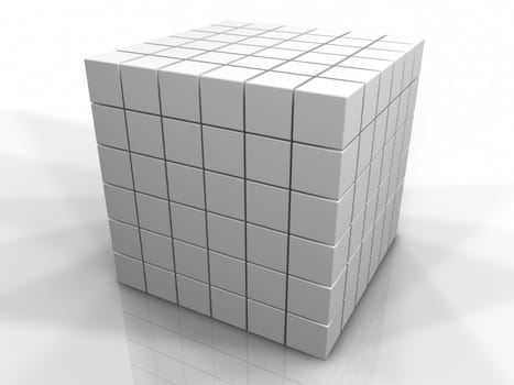 Large cube made of small cubes, abstract 3D rendering