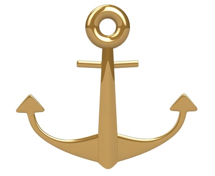 3d gold shiny anchor isolated on white