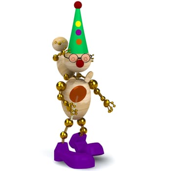 3d wood man as a clown with kid