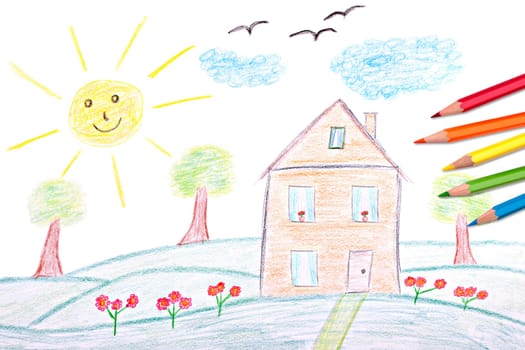 Painted picture with colored pencils