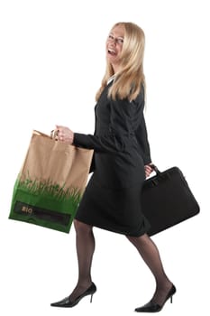 Woman with briefcase and shopping bag