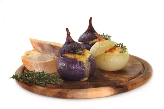 Onion stuffed with goat cheese and bacon