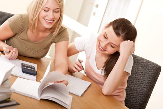 Two girls studying together