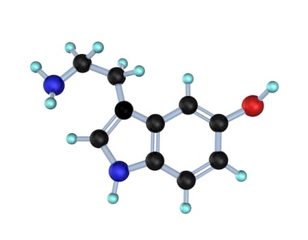 3d illustration of serotonin molecule,isolated on white.