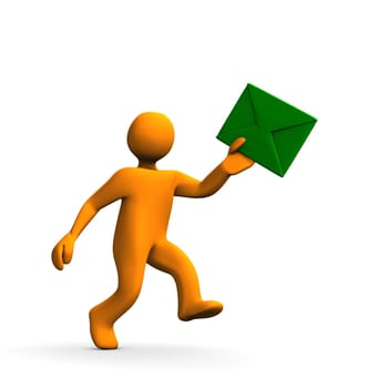 3d toon,postman,with red envelope isolated on white.