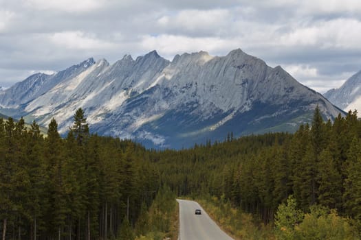 Maligne Road and Colin Range, Jasper National Park, Alberta, Canada