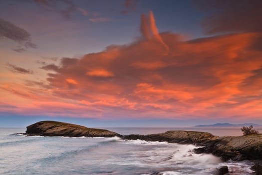 Beautiful seascape sunset at winter. Sonabia, Spain