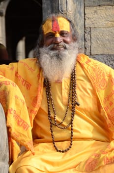 Kathmandu, Nepal 2011, sadhu -holy man- sitting on the floor