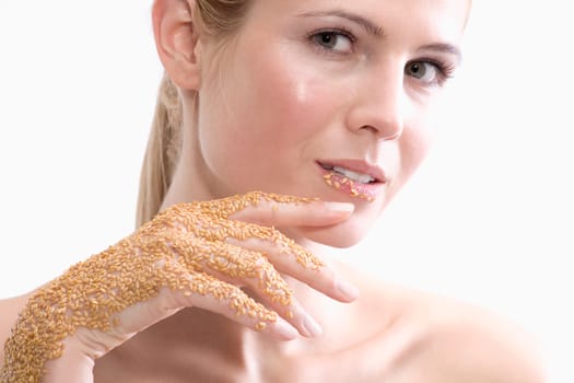 Woman with sesame seeds