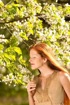 Summer - woman blossom tree park nature smell enjoy garden
