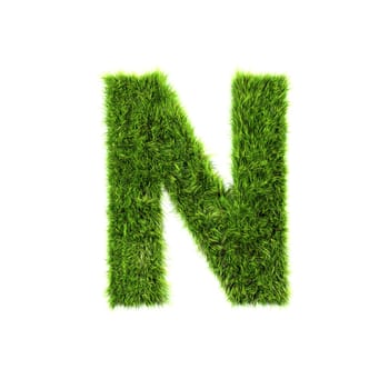 3d grass letter isolated on white background - N