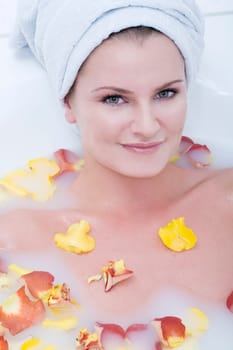 Woman in the flower bath