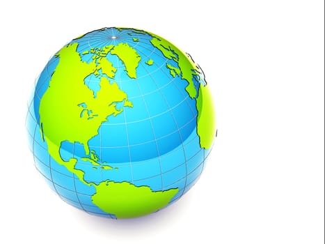 3d glossy green and blue earth on white background