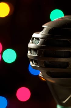 On stage microphone of a popular artist with spot lights
