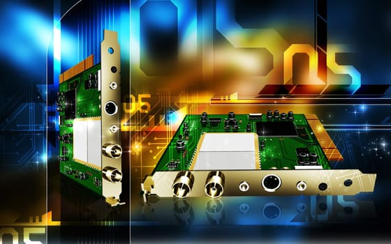 Digital illustration of video capture card in colour background