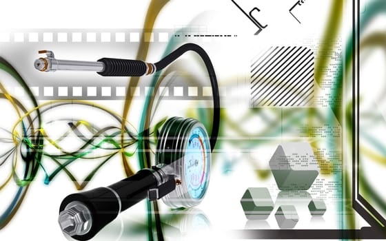 Digital illustration of Air tyre inflator in colour background