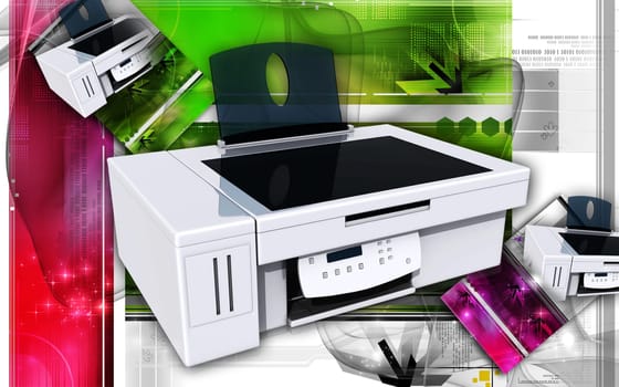 Digital illustration of printer in colour background