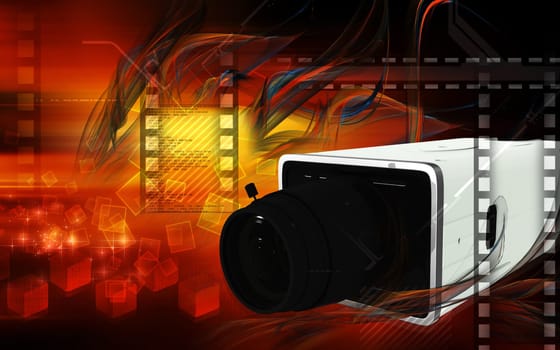 Digital illustration of video camera in colour background