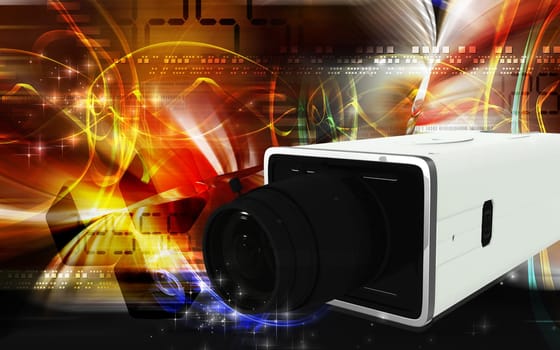 Digital illustration of video camera in colour background