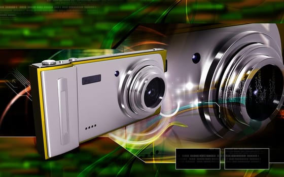 Digital illustration of camera in colour background