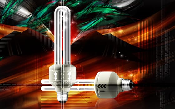 Digital illustration of a CFL light in colour background