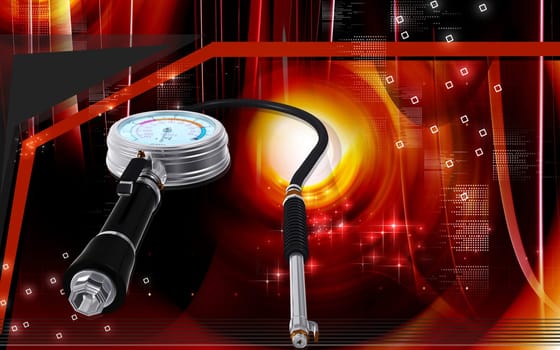 Digital illustration of Air tyre inflator in colour background