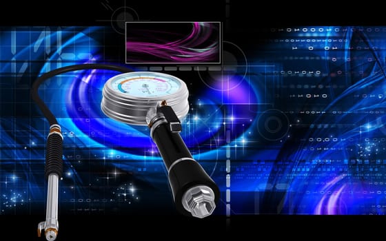 Digital illustration of Air tyre inflator in colour background